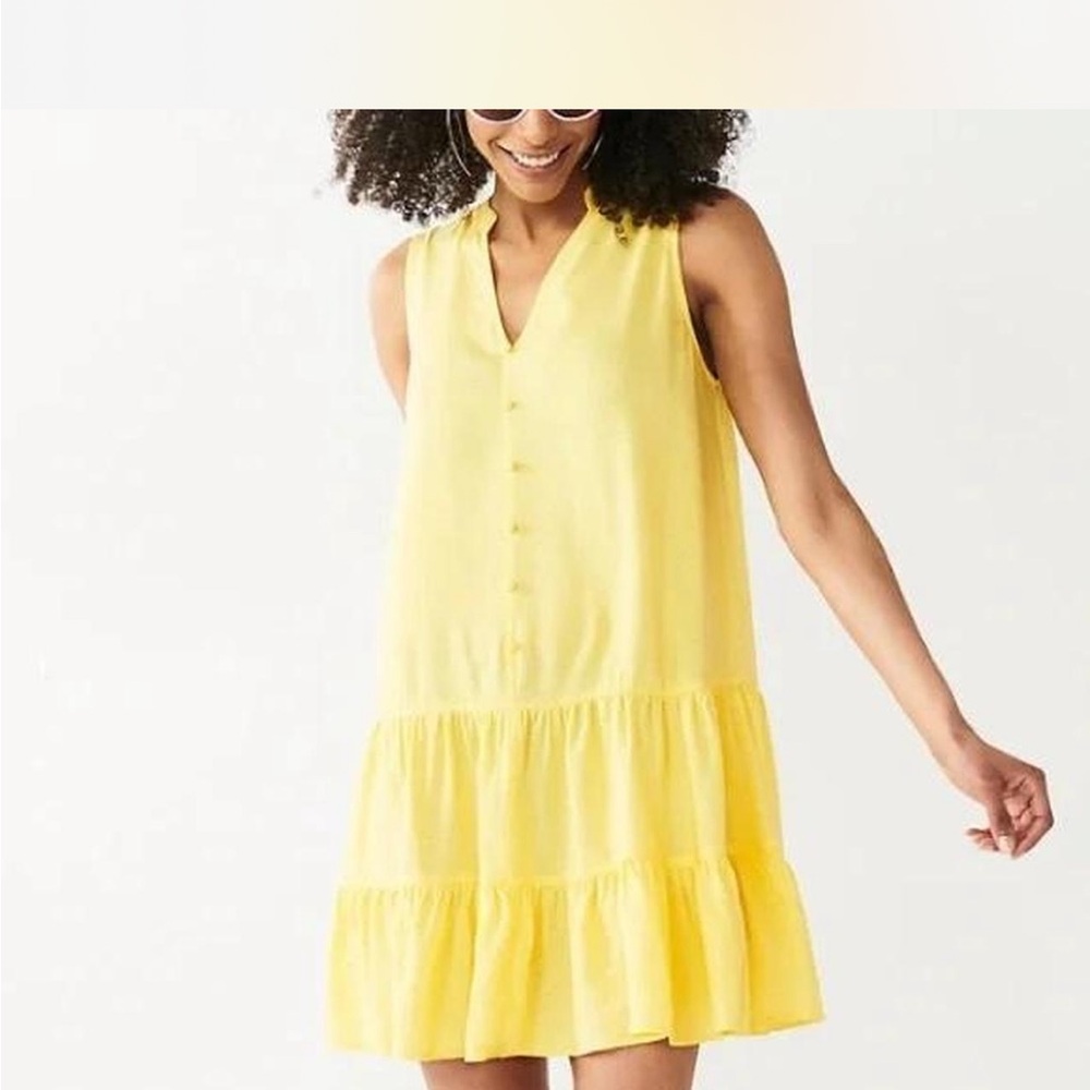 Nine West Yellow Polka Dot Sleeve Tiered Dress